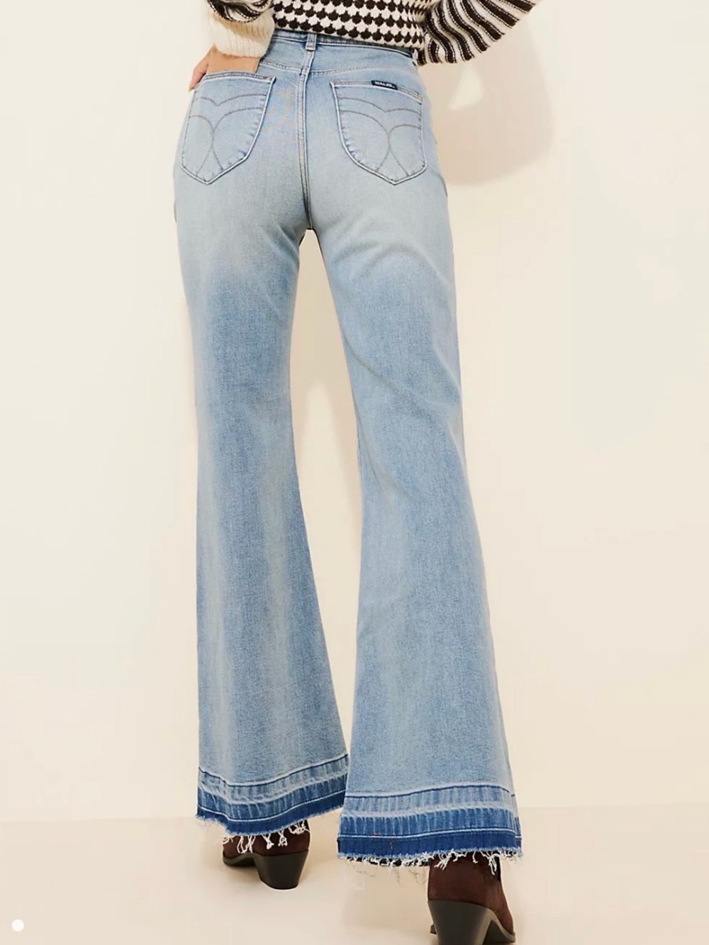 ROLLA'S Light Blue High-Rise Flare Jeans with Frayed Hem